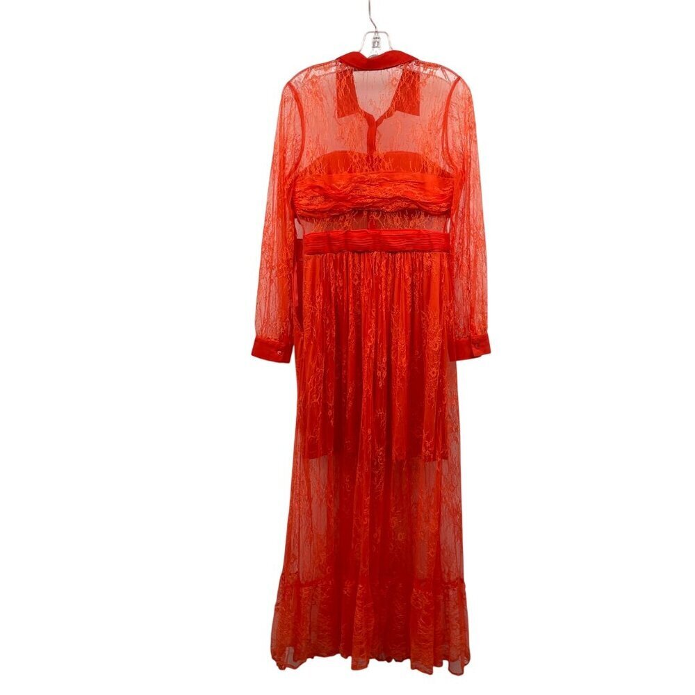 VENUS Lace Sheer Maxi Dress Long Sleeve Collared Orange Size 10 Size Zipper - Picture 7 of 9